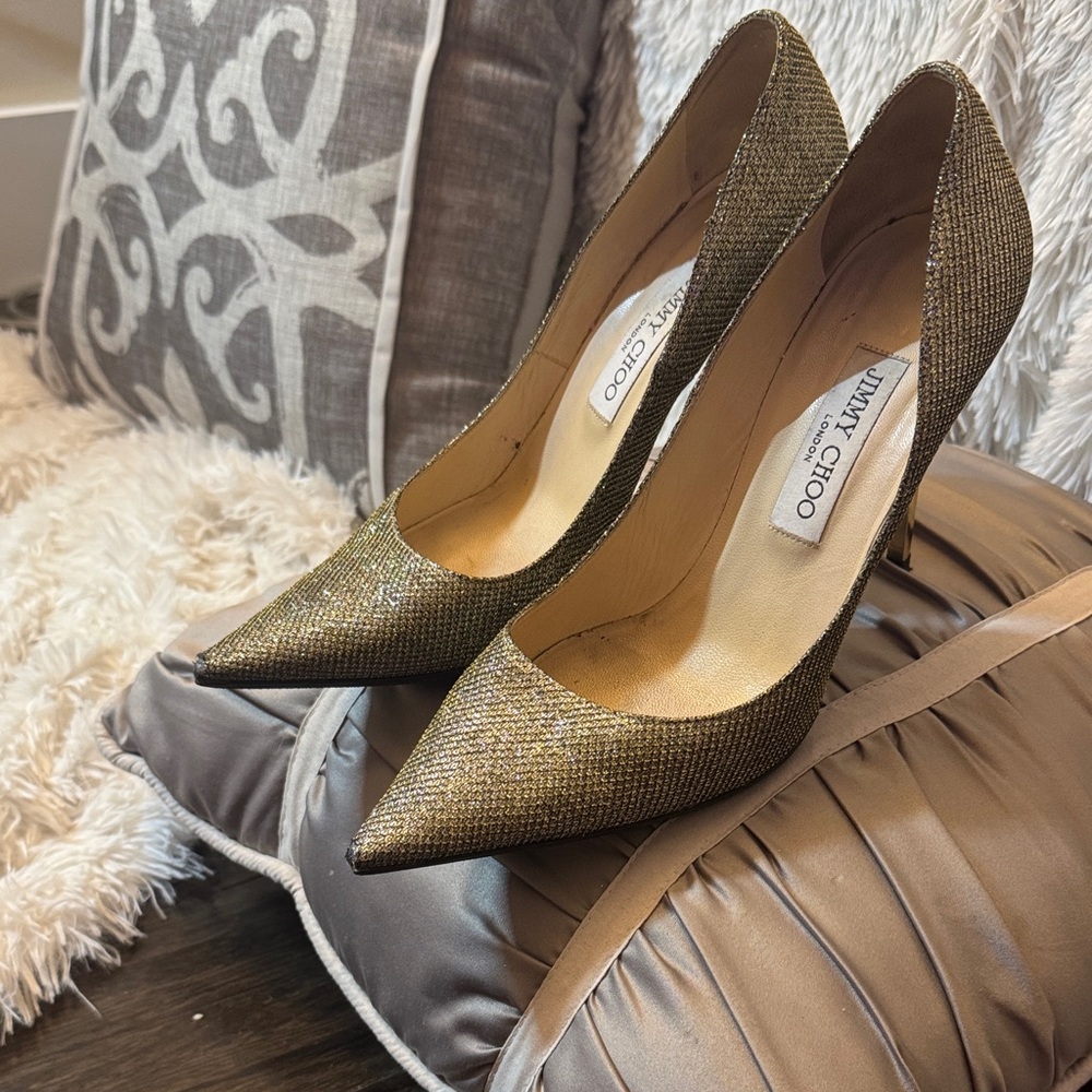 Jimmy Choo Metallic Gold Heels - Picture 7 of 8